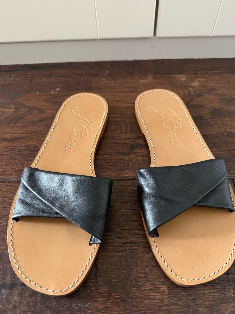 Black Leather Slide Sandals for Women